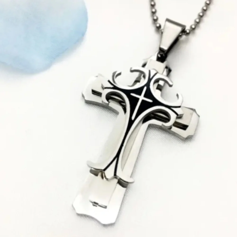 NIP Silver Tone Cross with Necklace for Men!